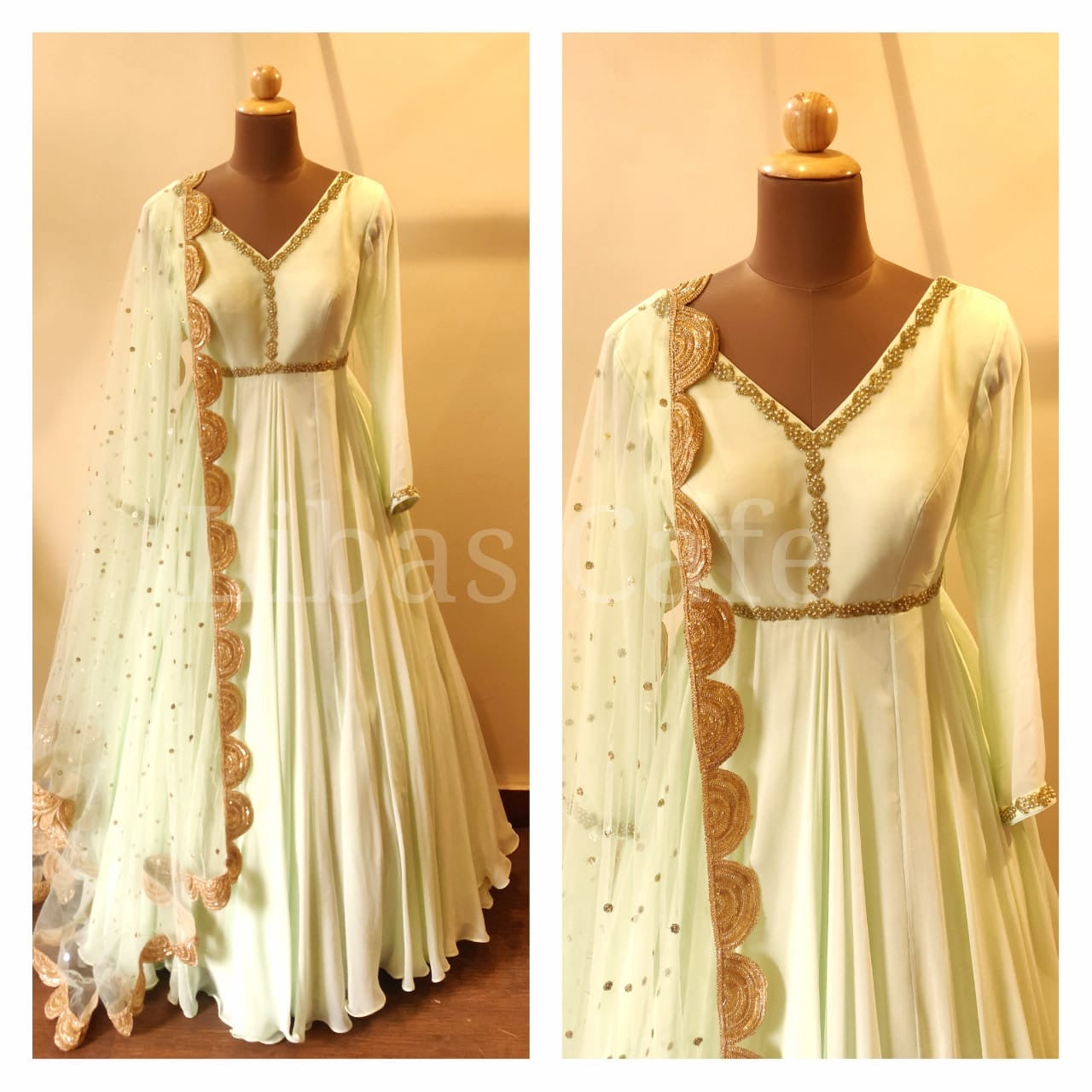 Mint Green Pearl Katdana Embroidered Anarkali
